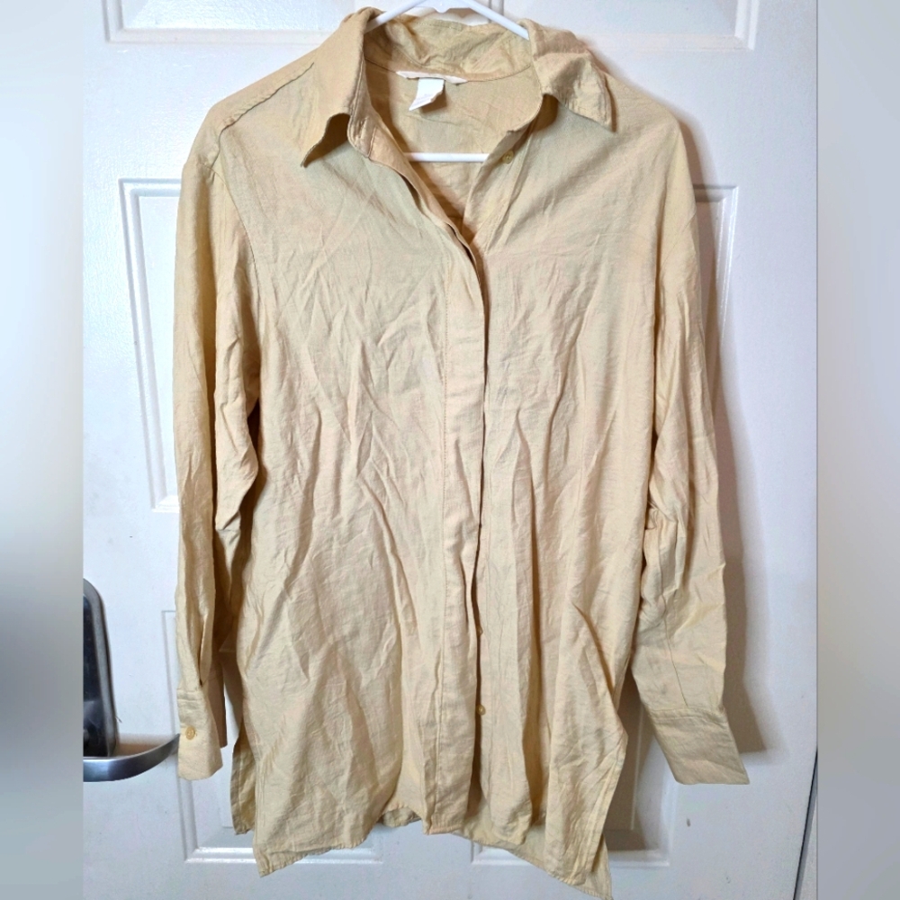 H&M Oversized Button Up Shirt/Dress Tan‎ Long Sleeve Size Small